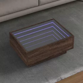   Barna tölgy szerelt fa dohányzóasztal LED-del 70 x 50 x 30 cm