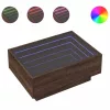Barna tölgy szerelt fa dohányzóasztal LED-del 70 x 50 x 30 cm