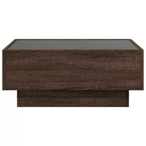 Barna tölgy szerelt fa dohányzóasztal LED-del 70 x 50 x 30 cm