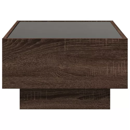 Barna tölgy szerelt fa dohányzóasztal LED-del 70 x 50 x 30 cm