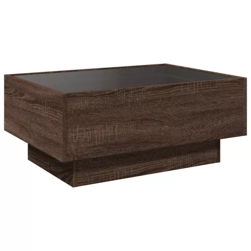 Barna tölgy szerelt fa dohányzóasztal LED-del 70 x 50 x 30 cm