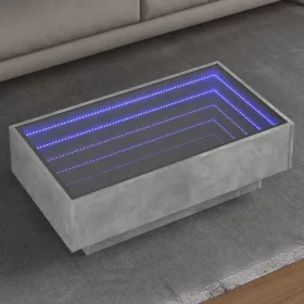   Betonszürke szerelt fa dohányzóasztal LED-del 90 x 50 x 30 cm