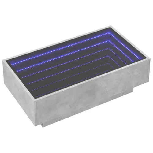 Betonszürke szerelt fa dohányzóasztal LED-del 90 x 50 x 30 cm
