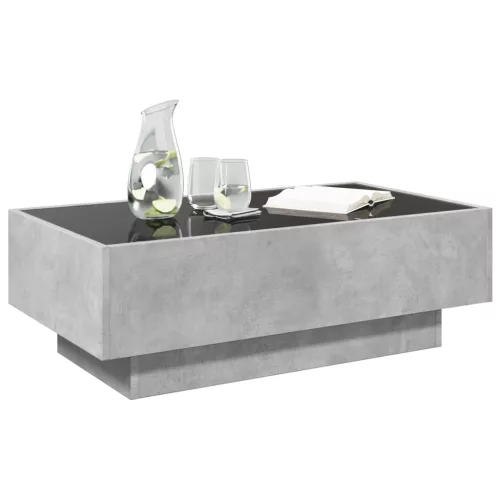 Betonszürke szerelt fa dohányzóasztal LED-del 90 x 50 x 30 cm