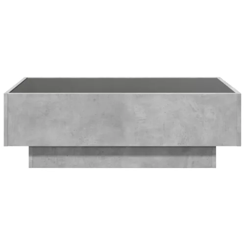 Betonszürke szerelt fa dohányzóasztal LED-del 90 x 50 x 30 cm