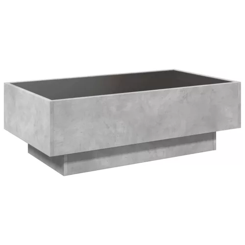 Betonszürke szerelt fa dohányzóasztal LED-del 90 x 50 x 30 cm
