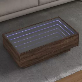   Barna tölgy szerelt fa dohányzóasztal LED-del 90 x 50 x 30 cm