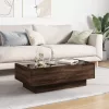 Barna tölgy szerelt fa dohányzóasztal LED-del 90 x 50 x 30 cm