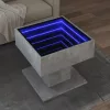 Betonszürke szerelt fa dohányzóasztal LED-del 50 x 50 x 45 cm