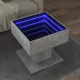 Betonszürke szerelt fa dohányzóasztal LED-del 50 x 50 x 45 cm