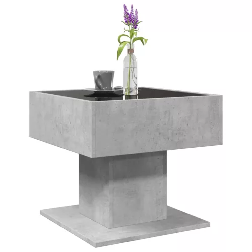 Betonszürke szerelt fa dohányzóasztal LED-del 50 x 50 x 45 cm