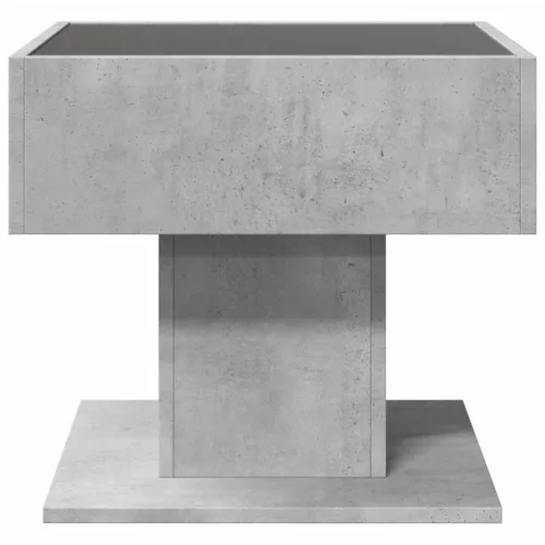 Betonszürke szerelt fa dohányzóasztal LED-del 50 x 50 x 45 cm