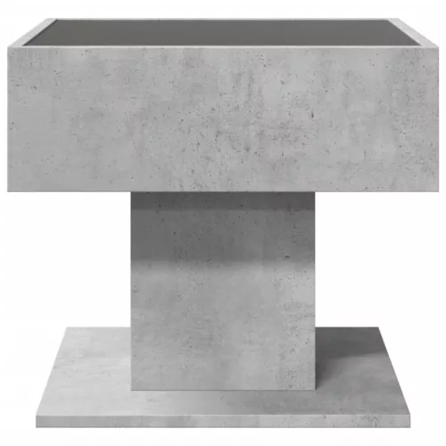 Betonszürke szerelt fa dohányzóasztal LED-del 50 x 50 x 45 cm