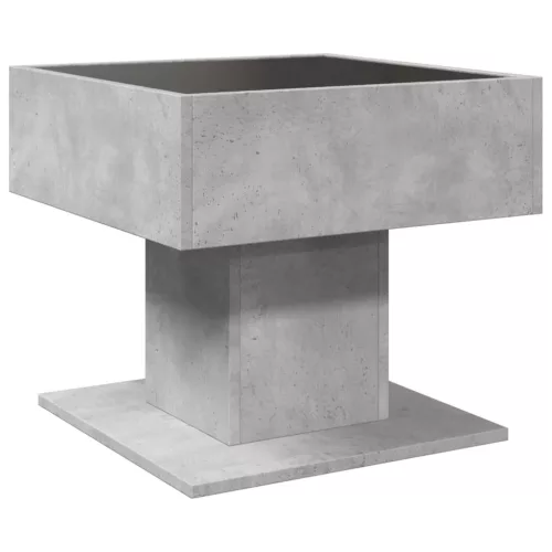 Betonszürke szerelt fa dohányzóasztal LED-del 50 x 50 x 45 cm