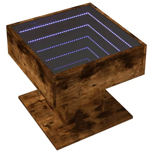 Füstös tölgy szerelt fa dohányzóasztal LED-del 50 x 50 x 45 cm