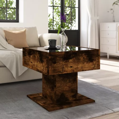 Füstös tölgy szerelt fa dohányzóasztal LED-del 50 x 50 x 45 cm