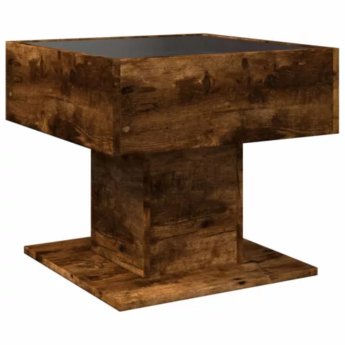 Füstös tölgy szerelt fa dohányzóasztal LED-del 50 x 50 x 45 cm