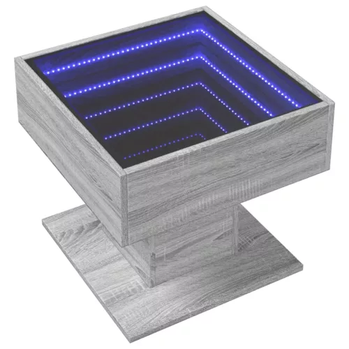 Szürke sonoma szerelt fa dohányzóasztal LED-del 50 x 50 x 45 cm