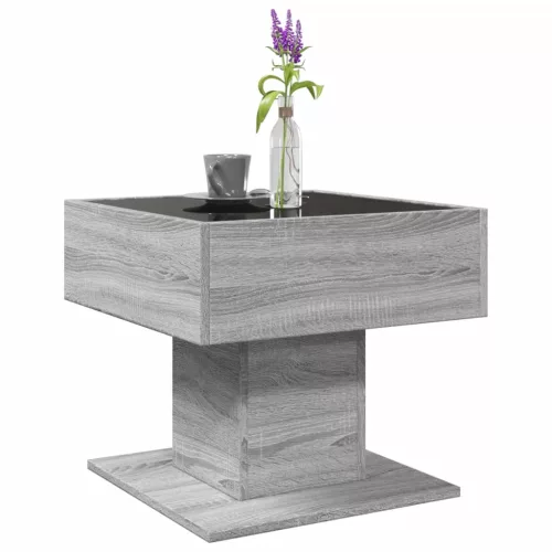 Szürke sonoma szerelt fa dohányzóasztal LED-del 50 x 50 x 45 cm