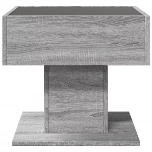 Szürke sonoma szerelt fa dohányzóasztal LED-del 50 x 50 x 45 cm