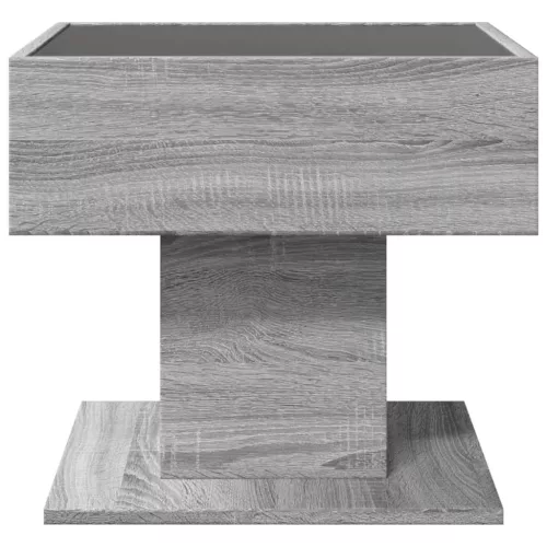 Szürke sonoma szerelt fa dohányzóasztal LED-del 50 x 50 x 45 cm