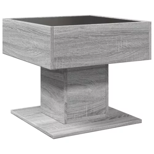 Szürke sonoma szerelt fa dohányzóasztal LED-del 50 x 50 x 45 cm