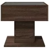 Barna tölgy szerelt fa dohányzóasztal LED-del 50 x 50 x 45 cm