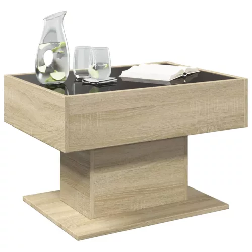Sonoma tölgy szerelt fa dohányzóasztal LED-del 70 x 50 x 45 cm
