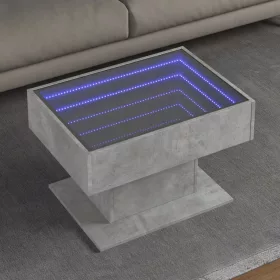   Betonszürke szerelt fa dohányzóasztal LED-del 70 x 50 x 45 cm