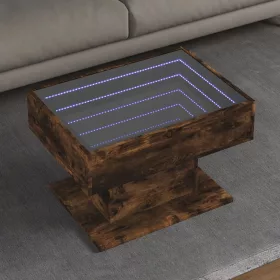   Füstös tölgy szerelt fa dohányzóasztal LED-del 70 x 50 x 45 cm