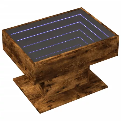 Füstös tölgy szerelt fa dohányzóasztal LED-del 70 x 50 x 45 cm