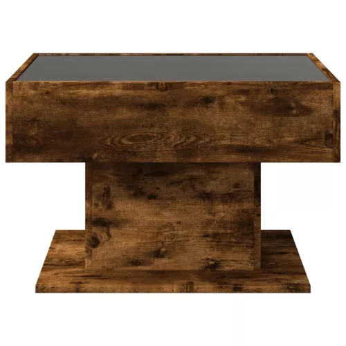 Füstös tölgy szerelt fa dohányzóasztal LED-del 70 x 50 x 45 cm