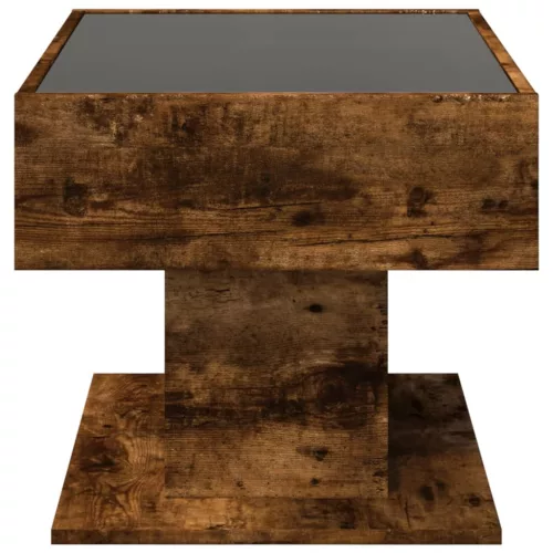 Füstös tölgy szerelt fa dohányzóasztal LED-del 70 x 50 x 45 cm