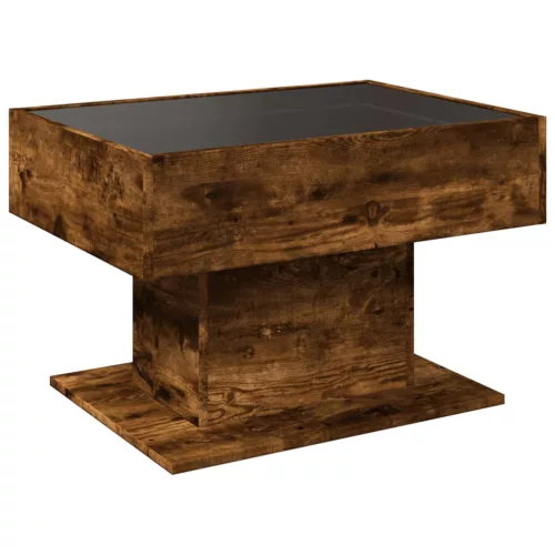 Füstös tölgy szerelt fa dohányzóasztal LED-del 70 x 50 x 45 cm