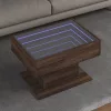 Barna tölgy szerelt fa dohányzóasztal LED-del 70 x 50 x 45 cm
