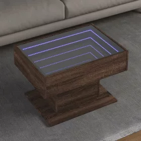   Barna tölgy szerelt fa dohányzóasztal LED-del 70 x 50 x 45 cm