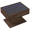 Barna tölgy szerelt fa dohányzóasztal LED-del 70 x 50 x 45 cm