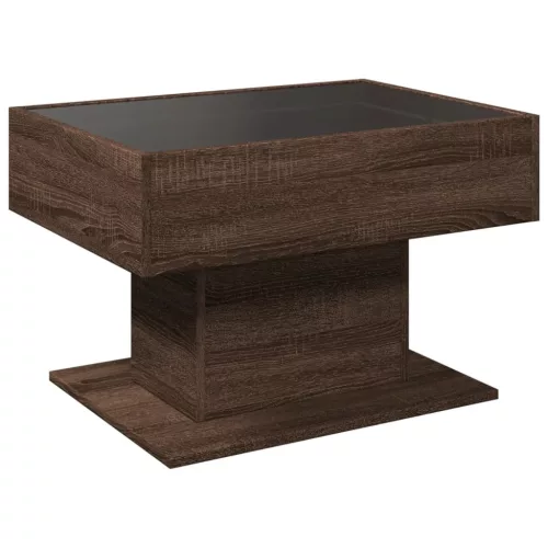 Barna tölgy szerelt fa dohányzóasztal LED-del 70 x 50 x 45 cm