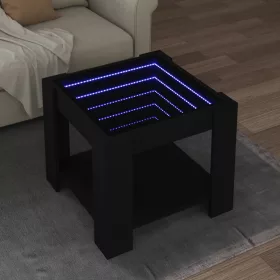 Fekete szerelt fa dohányzóasztal LED-del 53 x 53 x 45 cm