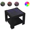 Fekete szerelt fa dohányzóasztal LED-del 53 x 53 x 45 cm