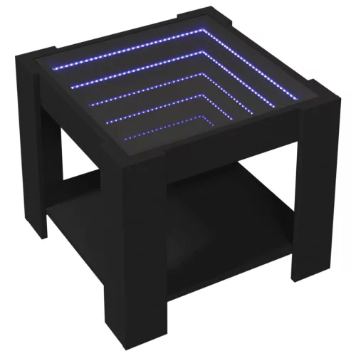 Fekete szerelt fa dohányzóasztal LED-del 53 x 53 x 45 cm