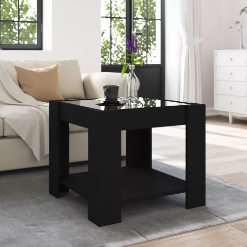 Fekete szerelt fa dohányzóasztal LED-del 53 x 53 x 45 cm