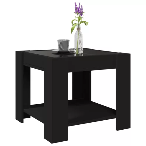Fekete szerelt fa dohányzóasztal LED-del 53 x 53 x 45 cm