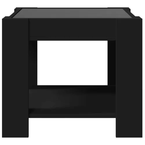 Fekete szerelt fa dohányzóasztal LED-del 53 x 53 x 45 cm