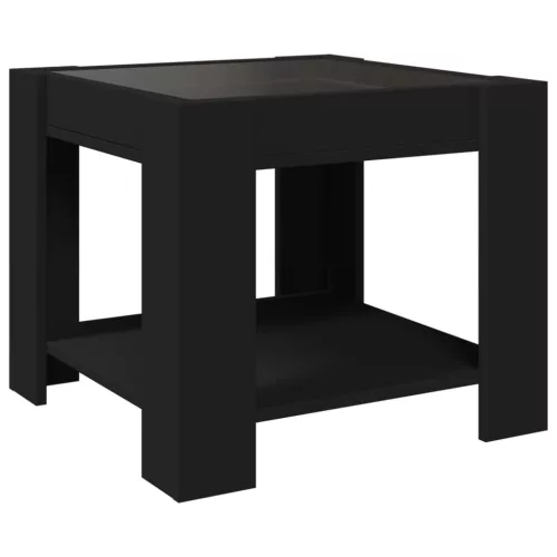 Fekete szerelt fa dohányzóasztal LED-del 53 x 53 x 45 cm
