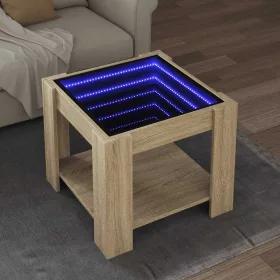   Sonoma tölgy szerelt fa dohányzóasztal LED-del 53 x 53 x 45 cm