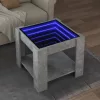 Betonszürke szerelt fa dohányzóasztal LED-del 53 x 53 x 45 cm