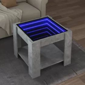   Betonszürke szerelt fa dohányzóasztal LED-del 53 x 53 x 45 cm