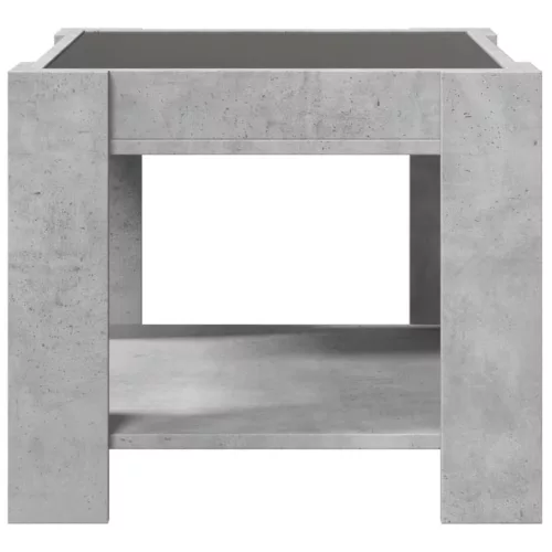 Betonszürke szerelt fa dohányzóasztal LED-del 53 x 53 x 45 cm