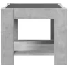 Betonszürke szerelt fa dohányzóasztal LED-del 53 x 53 x 45 cm